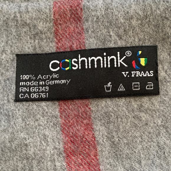 Cashmink V. Fraas Scarf Gray Black Red Checked Wrap 100% Acrylic Hypo Allergenic - Picture 5 of 8